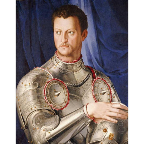 Portrait of Duke Cosimo I De Medici Black Modern Wood Framed Art Print with Double Matting by Bronzino, Agnolo