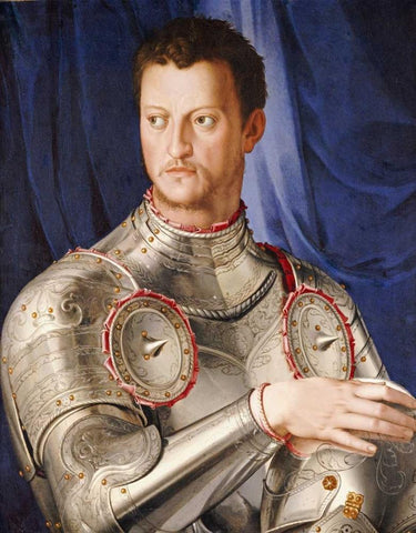 Portrait of Duke Cosimo I De Medici White Modern Wood Framed Art Print with Double Matting by Bronzino, Agnolo