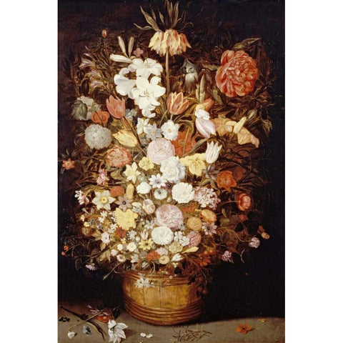 A Crown Imperial, a Peony and Other Flowers Gold Ornate Wood Framed Art Print with Double Matting by Jan Brueghel the Younger