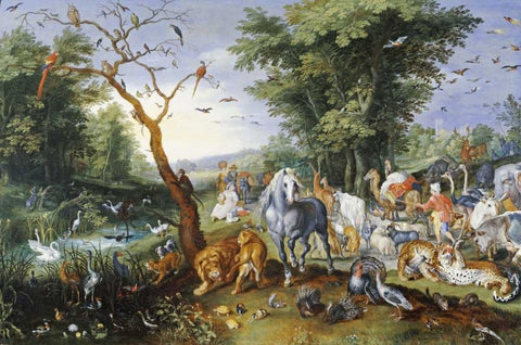 Animals Entering Noahs Ark Black Ornate Wood Framed Art Print with Double Matting by Jan Brueghel the Younger