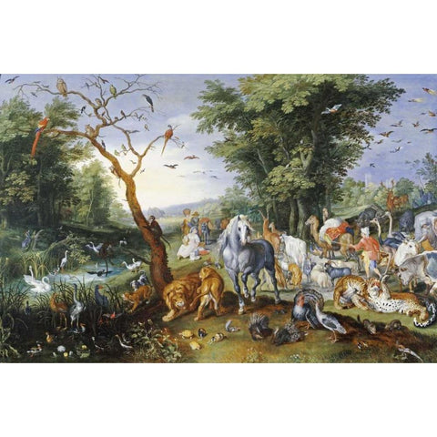 Animals Entering Noahs Ark Black Modern Wood Framed Art Print by Jan Brueghel the Younger