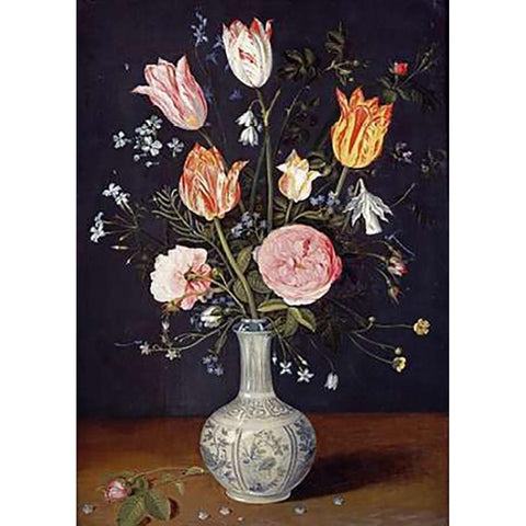 Tulips, Roses, Forget-Me-Nots and Other Flowers White Modern Wood Framed Art Print by Brueghel, Jan