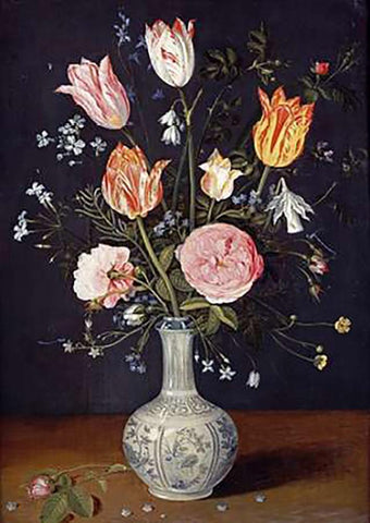 Tulips, Roses, Forget-Me-Nots and Other Flowers Black Ornate Wood Framed Art Print with Double Matting by Brueghel, Jan