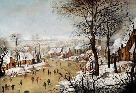A Winter Landscape With Skaters and a Bird Trap White Modern Wood Framed Art Print with Double Matting by Bruegel, Pieter the Elder