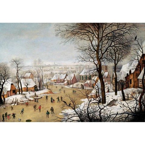 A Winter Landscape With Skaters and a Bird Trap Black Modern Wood Framed Art Print with Double Matting by Bruegel, Pieter the Elder