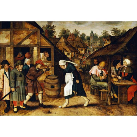 The Egg Dance Gold Ornate Wood Framed Art Print with Double Matting by Bruegel, Pieter the Elder