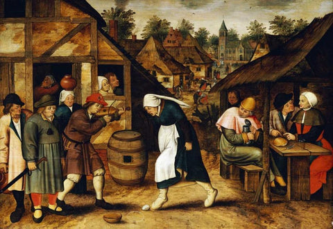 The Egg Dance White Modern Wood Framed Art Print with Double Matting by Bruegel, Pieter the Elder