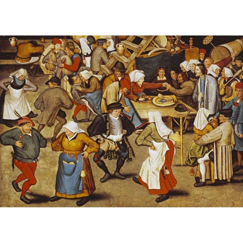 The Indoor Wedding Dance White Modern Wood Framed Art Print by Bruegel, Pieter the Elder