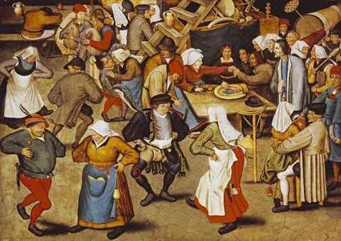 The Indoor Wedding Dance White Modern Wood Framed Art Print with Double Matting by Bruegel, Pieter the Elder