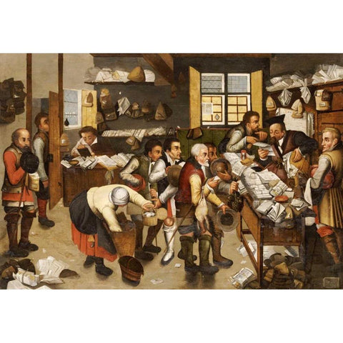 The Payment of Tithes Black Modern Wood Framed Art Print with Double Matting by Bruegel, Pieter the Elder
