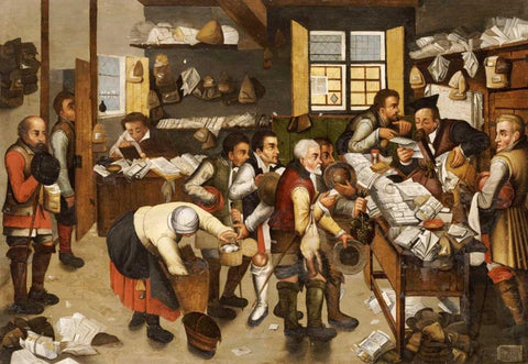 The Payment of Tithes White Modern Wood Framed Art Print with Double Matting by Bruegel, Pieter the Elder