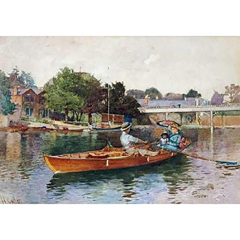 A Boating Party On The Thames at Cookham White Modern Wood Framed Art Print by Caffieri, Hector