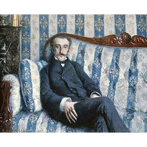 Portrait De Monsieur R Black Modern Wood Framed Art Print with Double Matting by Caillebotte, Gustave