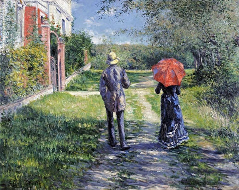 The Path Uphill Black Ornate Wood Framed Art Print with Double Matting by Caillebotte, Gustave