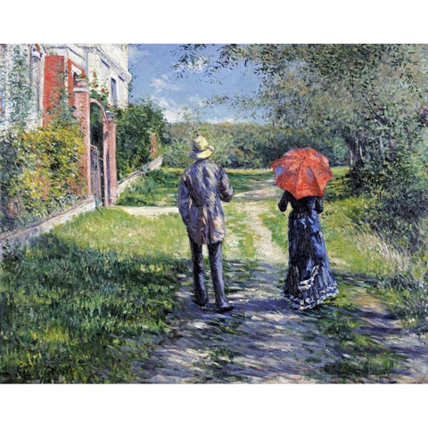 The Path Uphill Black Modern Wood Framed Art Print with Double Matting by Caillebotte, Gustave