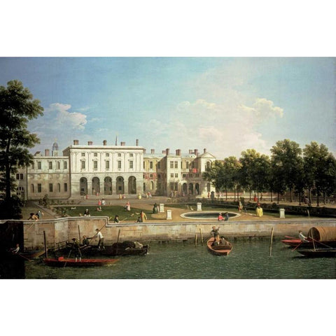 Old Somerset House From The River Thames, London White Modern Wood Framed Art Print by Canal, Giovanni Antonio