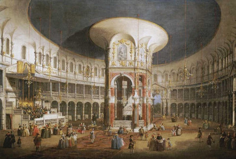 The Interior of The Rotunda, Ranelagh White Modern Wood Framed Art Print with Double Matting by Canal, Giovanni Antonio
