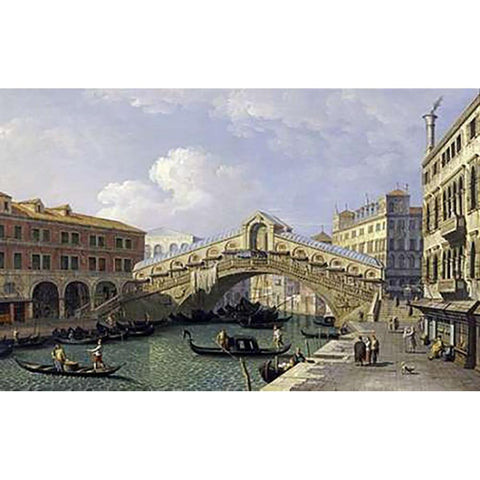 The Rialto Bridge, Venice Black Modern Wood Framed Art Print with Double Matting by Canal, Giovanni Antonio