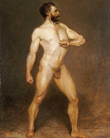 A Male Nude White Modern Wood Framed Art Print with Double Matting by Von Staschiripka Canon, Hans