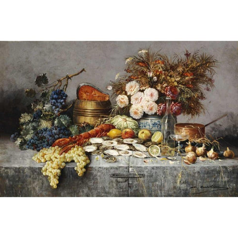 A Bountiful Table White Modern Wood Framed Art Print by Carlier, Modeste