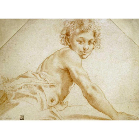 A Boy Looking Over His Shoulder White Modern Wood Framed Art Print by Carracci, Annibale