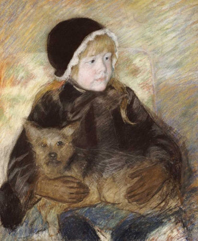 Elsie Cassat Holding a Big Dog Black Ornate Wood Framed Art Print with Double Matting by Cassatt, Mary