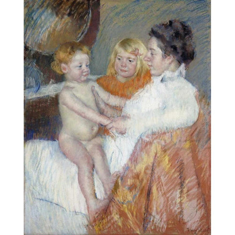 Mother, Sara and The Baby Gold Ornate Wood Framed Art Print with Double Matting by Cassatt, Mary