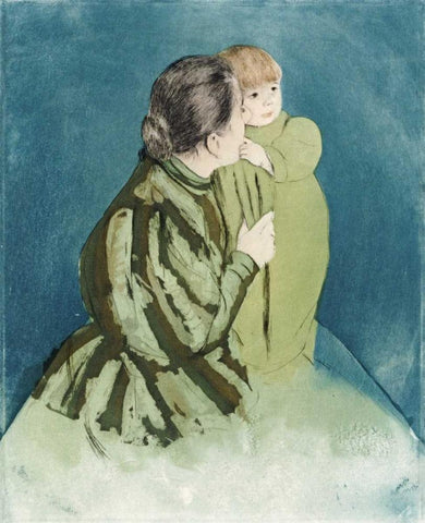 Peasant Mother and Child White Modern Wood Framed Art Print with Double Matting by Cassatt, Mary