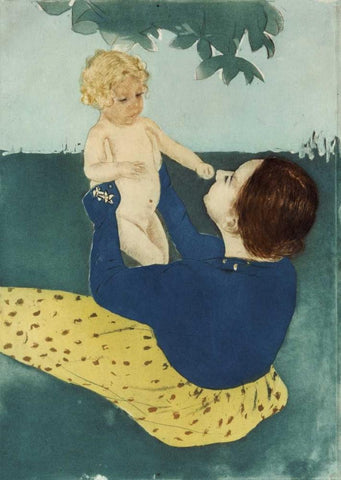 Under The Horse Chestnut Tree White Modern Wood Framed Art Print with Double Matting by Cassatt, Mary