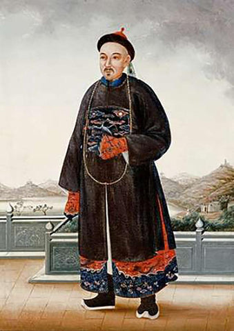 An Elegantly Dressed Chinese Hong Merchant White Modern Wood Framed Art Print with Double Matting by Chinese School