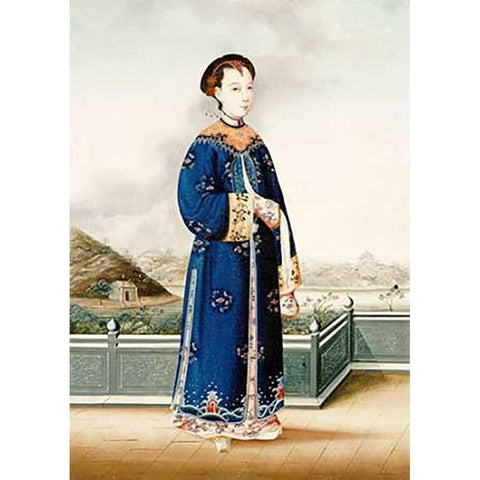 An Elegantly Dressed Chinese Hong Merchants Wife White Modern Wood Framed Art Print by Chinese School