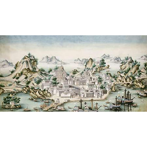 View of Macao Gold Ornate Wood Framed Art Print with Double Matting by Chinese School