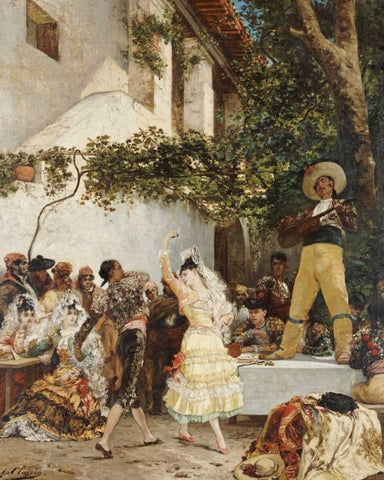 The Spanish Dancers White Modern Wood Framed Art Print with Double Matting by Clarin, Georges Jules Victor