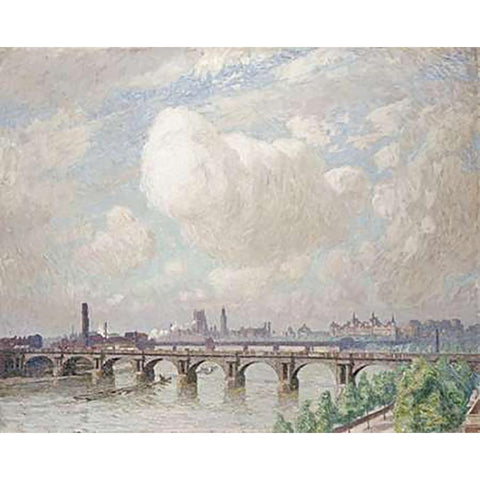 Waterloo Bridge Black Modern Wood Framed Art Print with Double Matting by Claus, Emile