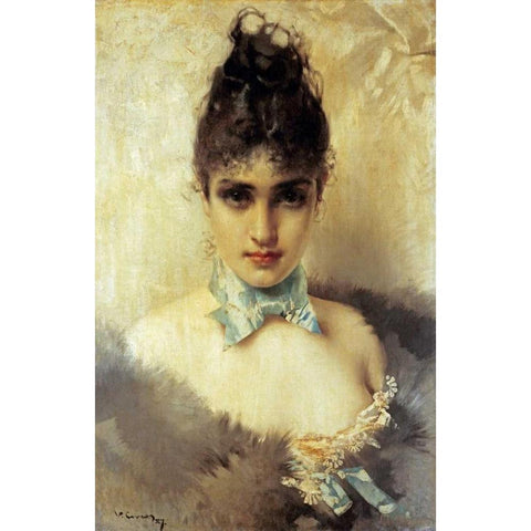 An Elegant Beauty Gold Ornate Wood Framed Art Print with Double Matting by Corcos, Vittorio