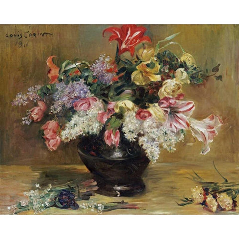 Amaryllis, Lilac and Tulips Black Modern Wood Framed Art Print by Corinth, Lovis