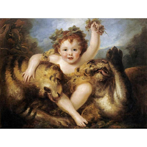 The Infant Bacchus Gold Ornate Wood Framed Art Print with Double Matting by Cosway, Maria