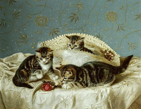 Kittens Up To Mischief Black Ornate Wood Framed Art Print with Double Matting by Couldery, Horatio Henry