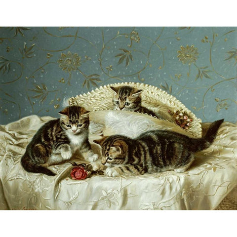 Kittens Up To Mischief Black Modern Wood Framed Art Print by Couldery, Horatio Henry
