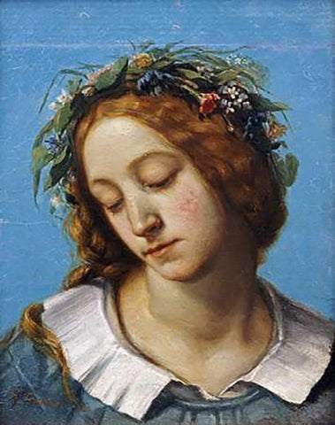 Ophelia (La Fiancee de La Mort) White Modern Wood Framed Art Print with Double Matting by Courbet, Gustave