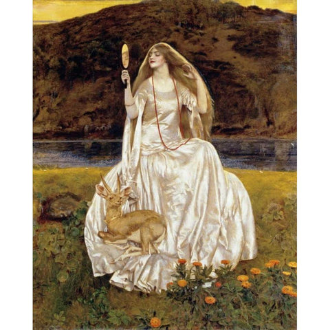 The Damsel of The Lake Black Modern Wood Framed Art Print by Cowper, Frank Cadogan