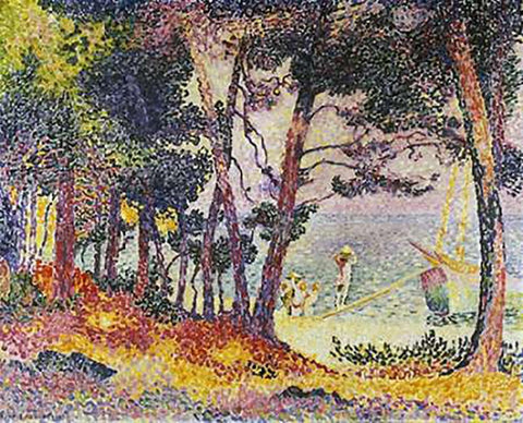 The Pine Wood (Provence) White Modern Wood Framed Art Print with Double Matting by Cross, Henri Edmond