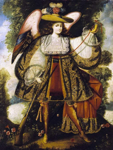 Arcangel Con Arcabuz White Modern Wood Framed Art Print with Double Matting by Cuzco School