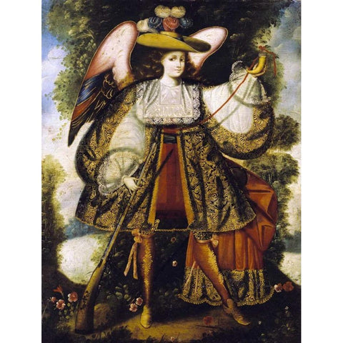 Arcangel Con Arcabuz White Modern Wood Framed Art Print by Cuzco School