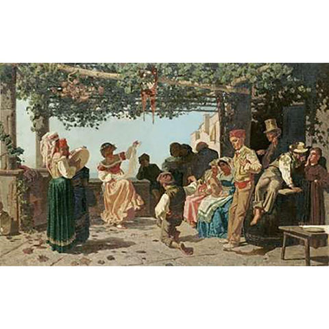 La Tarantella Gold Ornate Wood Framed Art Print with Double Matting by Dalbono, Eduardo