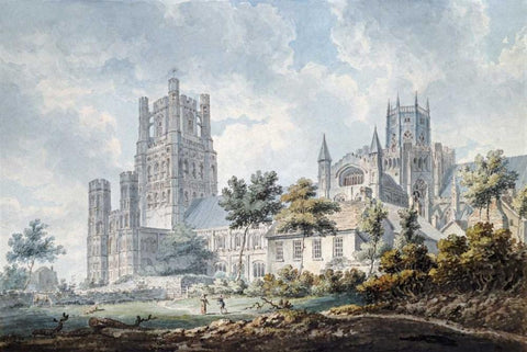 Ely Cathedral From The South-East White Modern Wood Framed Art Print with Double Matting by Dayes, Edward