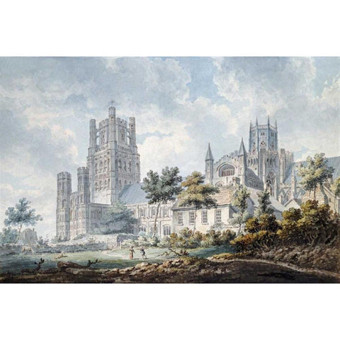 Ely Cathedral From The South-East Black Modern Wood Framed Art Print by Dayes, Edward