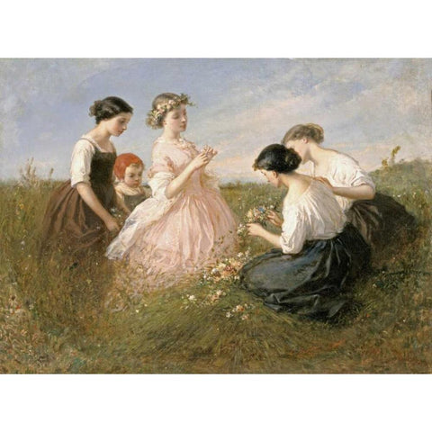 The Flower Garland Black Modern Wood Framed Art Print by De Beaumont, Charles Edouard