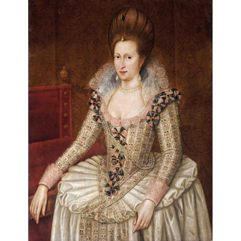 Portrait of Queen Anne of Denmark Gold Ornate Wood Framed Art Print with Double Matting by De Critz, John