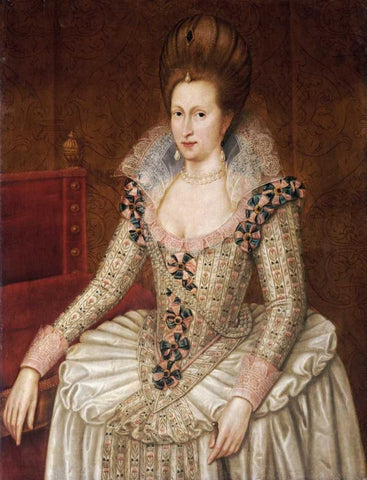 Portrait of Queen Anne of Denmark White Modern Wood Framed Art Print with Double Matting by De Critz, John